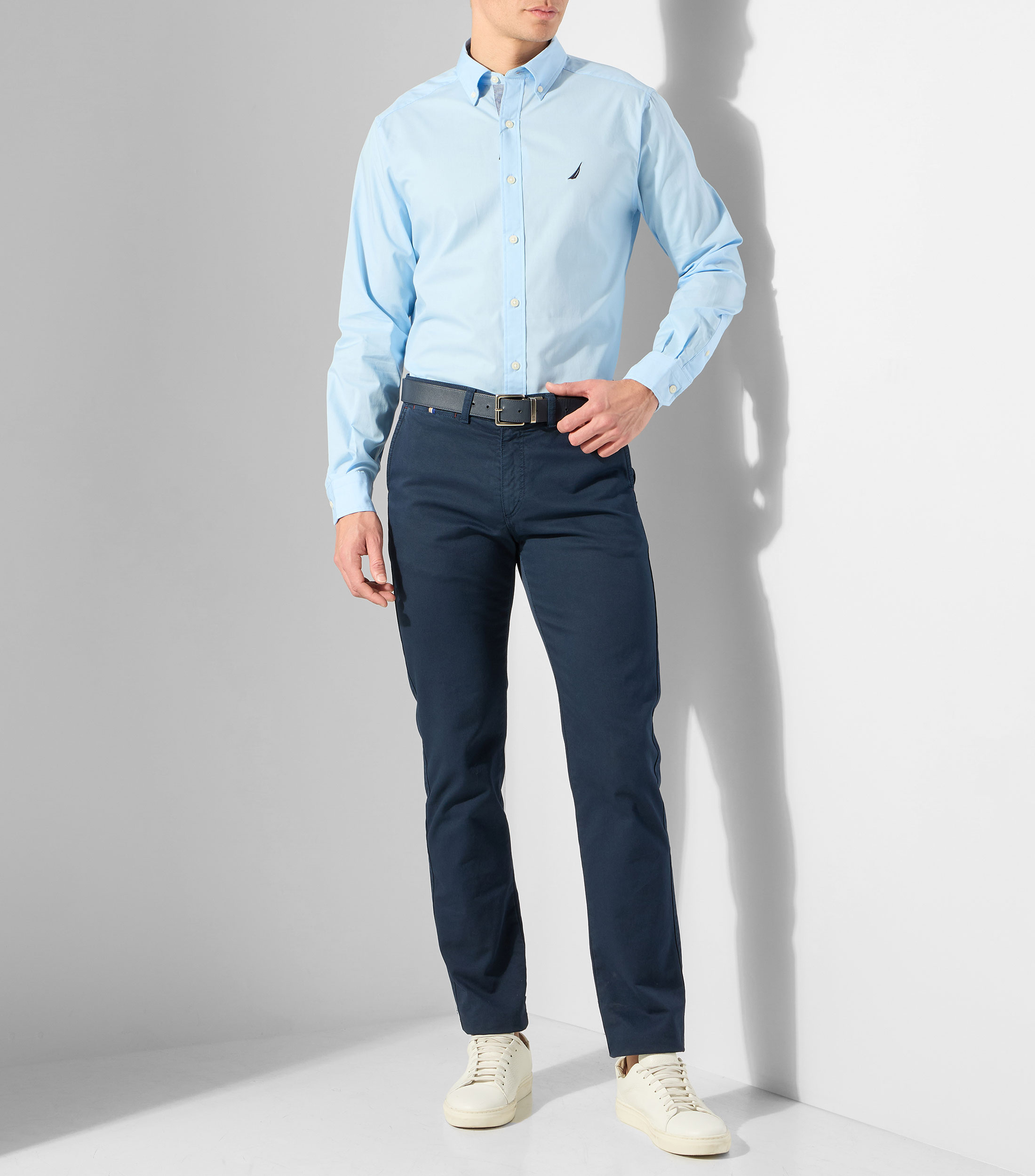 Camisa lisa con manga larga Hombre